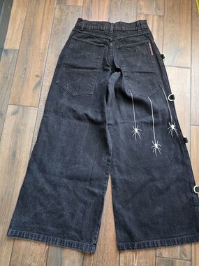 SINISTER goth  Men’s Wide Leg Jeans in Black /green Glow In Tge Dark 90s Vintage